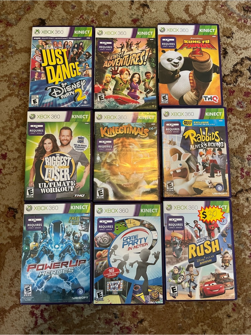 Xbox 360 Kinect Games Lot of 9 Just Dance Disney Rush Kinectimals Workout sensor